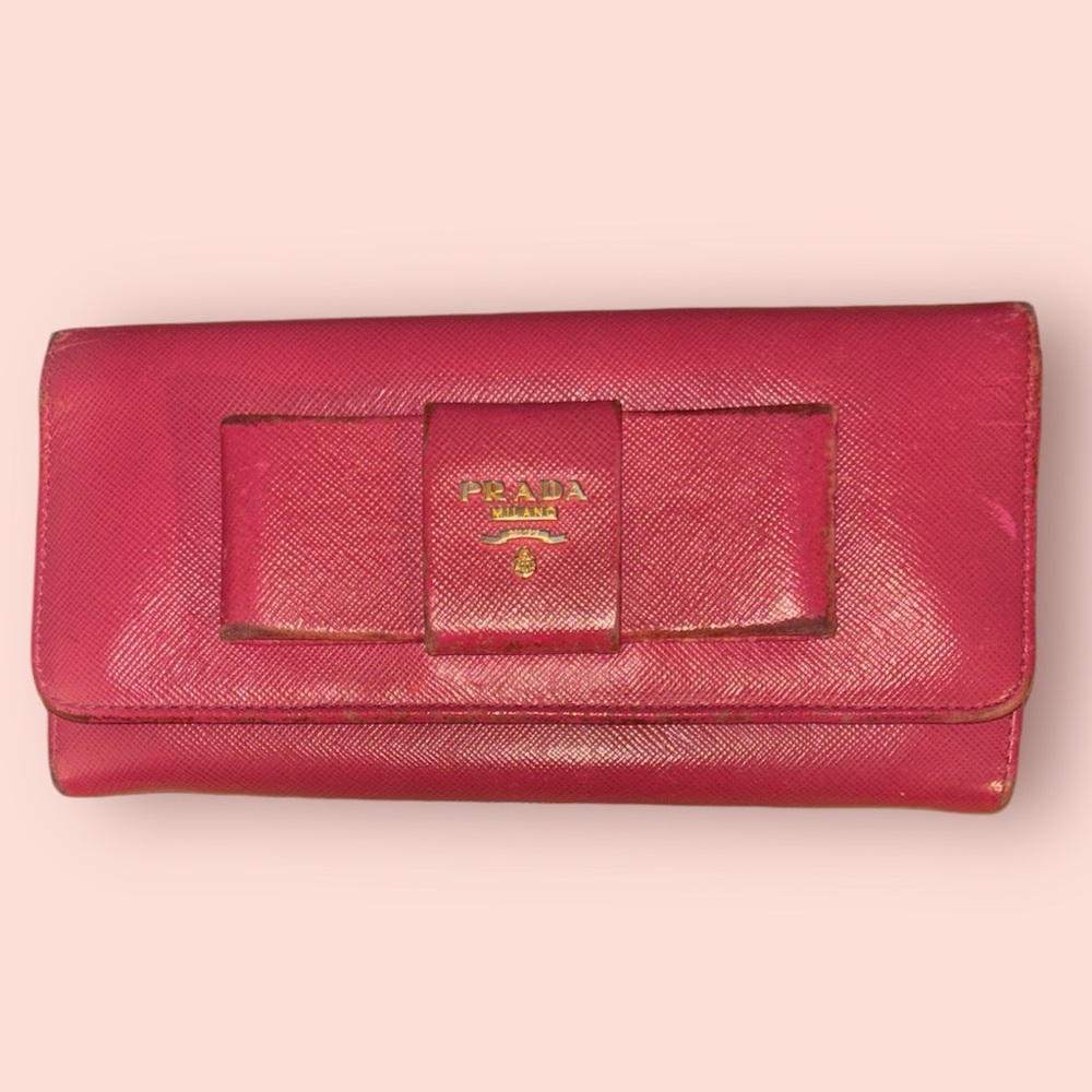 Prada | Saffiano Lux Leather Continental Wallet | Raspberry Red - Picture 1 of 7